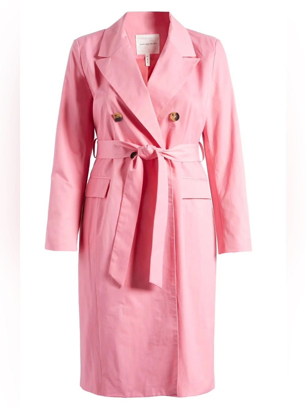 Avec Les Filles Stretch Cotton Blend Belted Trench Coat XS Barbie Pink